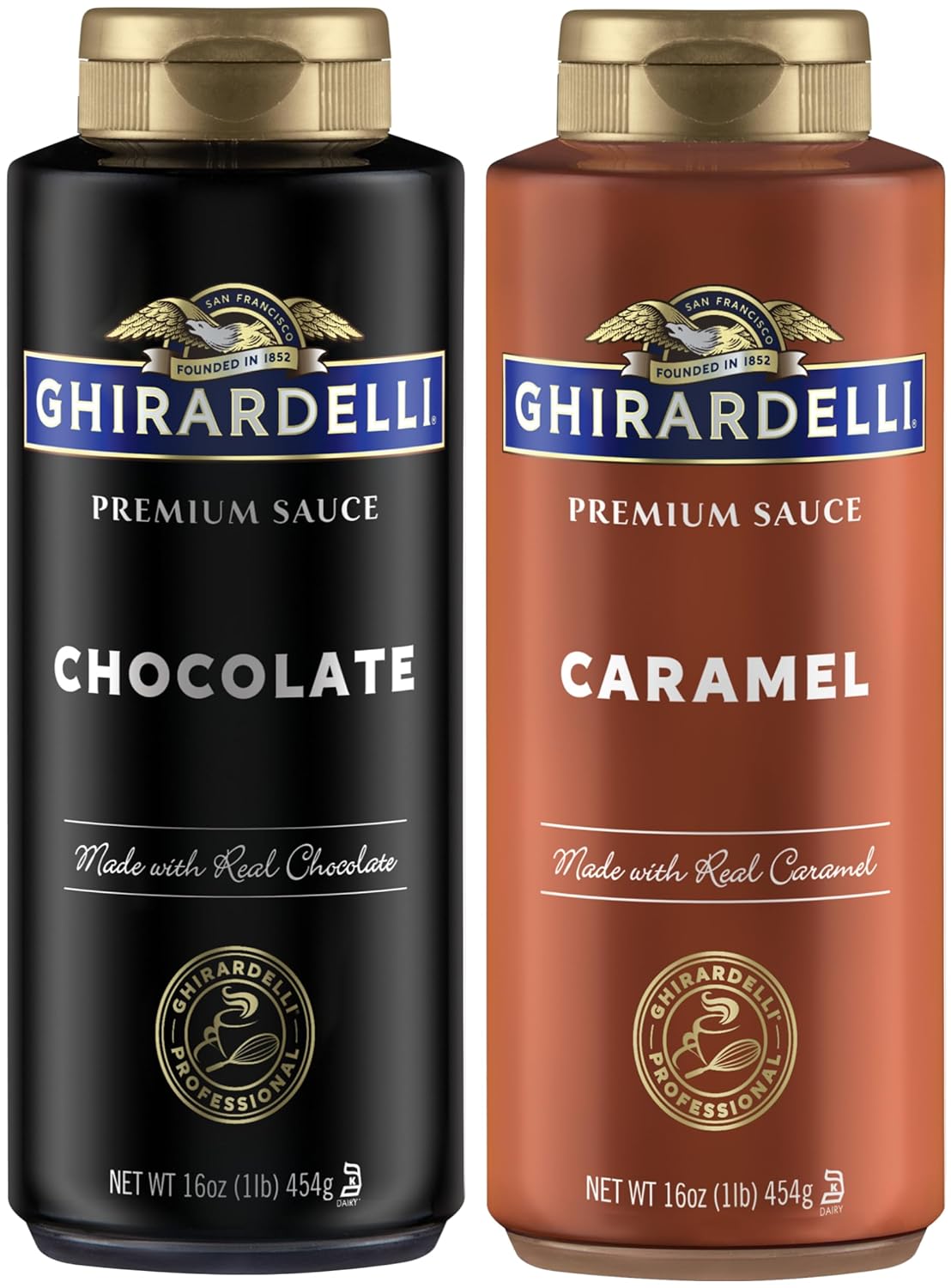 Ghirardelli Chocolate and Caramel Sauces 16 oz Squeeze Bottles (Pack of 2)